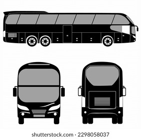 City bus silhouette with. Vehicle icons set the view from side, front and rear