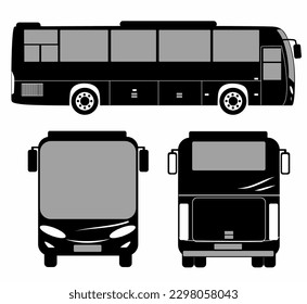 City bus silhouette with. Vehicle icons set the view from side, front and rear