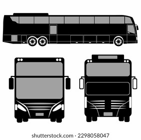 City bus silhouette with. Vehicle icons set the view from side, front and rear