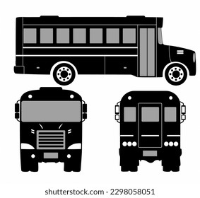 City bus silhouette with. Vehicle icons set the view from side, front and rear