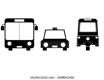 city bus, taxi, and tuk tuk transportation icon vector