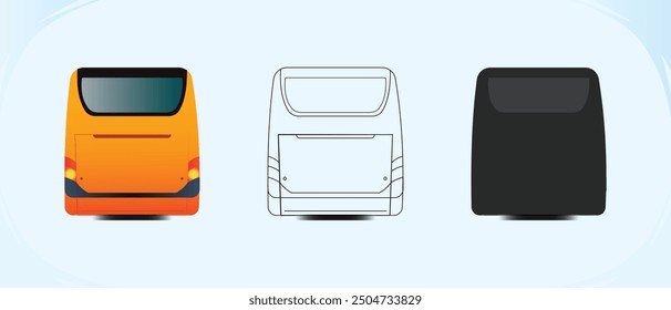 Stadtbusvorlage, Rückansicht, editierbare Illustratordatei mit Linienart und Silhouette