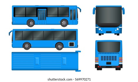 City bus template. Passenger transport all sides view from top, side, back and front. Vector illustration eps 10 isolated on white background