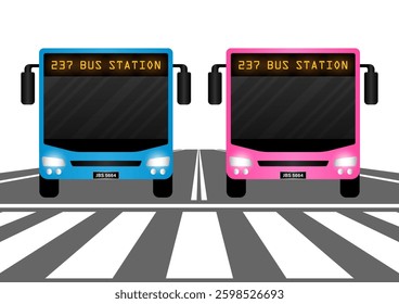 City Bus. Transportation Bus. Smart Bus Driving along the Road. Vector Illustration.