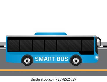 City Bus. Transportation Bus. Smart Bus Driving along the Road. Vector Illustration.