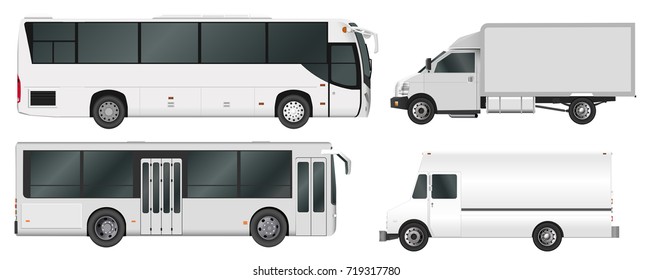 City bus and truck template. Passenger transport. Vector illustration eps 10 isolated on white background