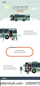 City bus website template vector. Metro bus, business transportation, bus stop, route map.