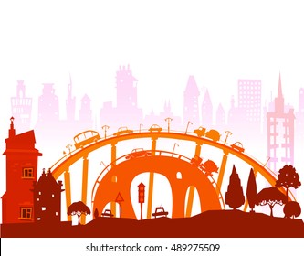 City and busy roads with traffic, City background