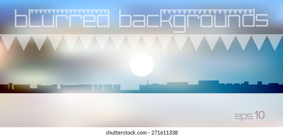 City by the river. Abstract background made up of the silhouette of the building, and the night of the lunar sky.