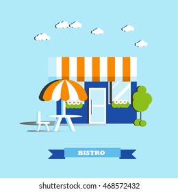 City cafe building vector illustration in flat style. Modern city design. Street bistro restaurant concept.