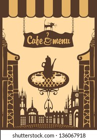 city cafe with table and hot tea