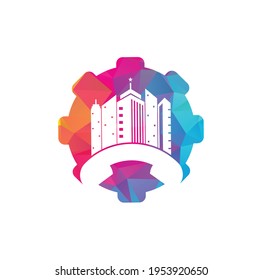 City Call gear shape concept vector logo design template. Phone City logo designs concept	