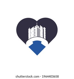 Plantilla de diseño de logotipo vectorial de forma de corazón de City Call. Diseño del logo de la Ciudad del Teléfono.	