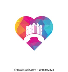 City Call heart shape concept vector logo design template. Phone City logo designs concept.	