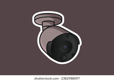 City Camera Surveillance System Sticker vector illustration. Science and technology objects icon concept. Home security mount CCTV camera sticker design logo.