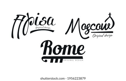City and Capitals Name Original Design Vector Set