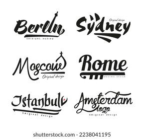 City and Capitals Name Original Design Vector Set
