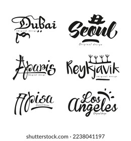 City and Capitals Name Original Design Vector Set