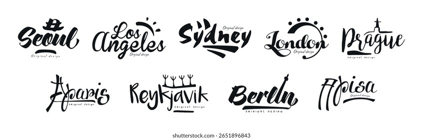 Cidade e letras maiúsculas Nome Original Design Vetor Set