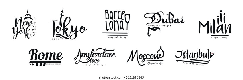 Cidade e letras maiúsculas Nome Original Design Vetor Set