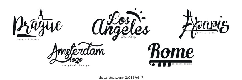 Cidade e letras maiúsculas Nome Original Design Vetor Set