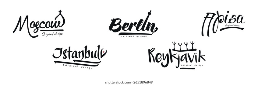 Cidade e letras maiúsculas Nome Original Design Vetor Set