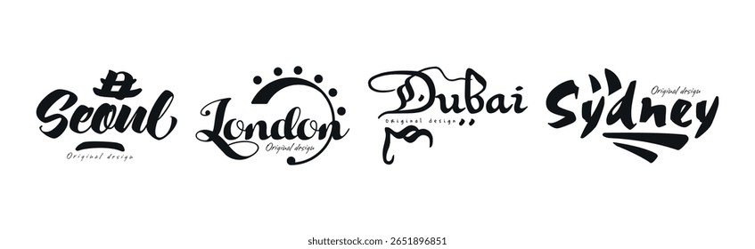 Cidade e letras maiúsculas Nome Original Design Vetor Set