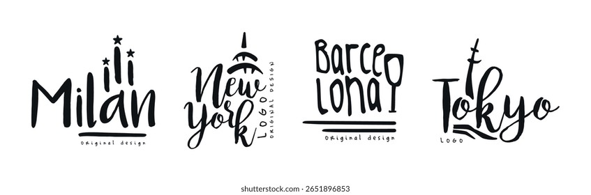 Cidade e letras maiúsculas Nome Original Design Vetor Set