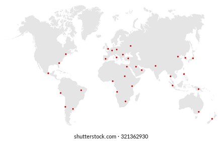 City Capitals On World Map Vector
