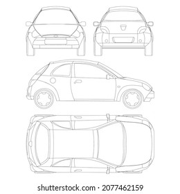 City car blueprint. Blank compact car template for branding or advertising. Food delivery car.	