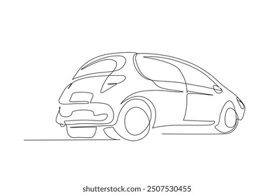City car continuous one line drawing. City car single line art illustration. Editable vector.