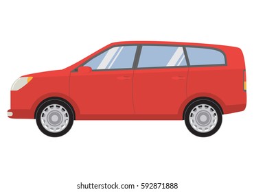 The city car in flat style a vector. Hatchback five-door red color.Cartoon style on a white background.The auto vehicle for family.Modern universal car.