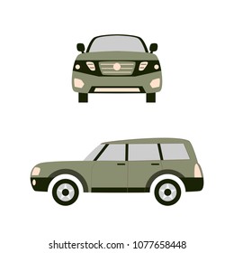 City car. Front and right view. Vector illustration in simple flat design. For catalogs, information, shops, travels, etc