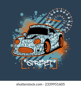   city car racing typography vector illustration design