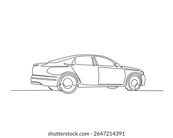 City car in single outline illustration. Continuous line art drawing of car.