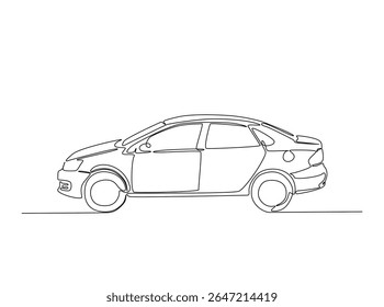 City car in single outline illustration. Continuous line art drawing of car.