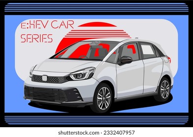 Hatchback tipo auto urbano en vector de diseño realista aislado con fondo azul y negro. 