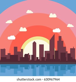 City cartoon vector background illustration view wallpaper.