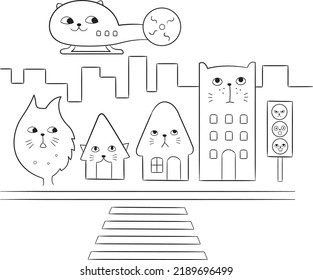 The City Cats Cute Line Art 