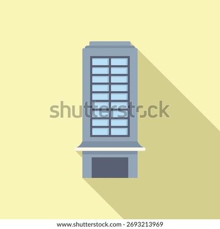 City center building with large windows is casting a long shadow on a sunny day