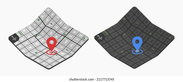 city center downtown isometric vector map flat illustration