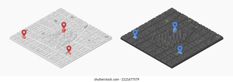 city center downtown isometric vector map flat illustration
