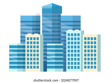 City center - high skyscrapers, urban architecture. Vector illustration in flat style, design template