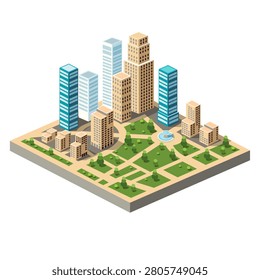 City Center illustration featuring modern buildings, urban streets, and a vibrant downtown atmosphere