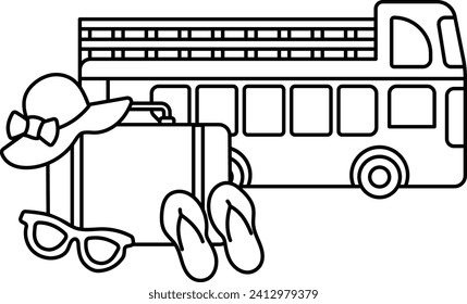 City Center Sightseeing Concept open top Tour Bus with Hat Vector Design, Wandering and Leisure Symbol, Touring and Pleasure Sign, Odyssey and Escapade Stock illustration,