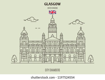 City Chambersl in Glasgow, UK. Landmark icon in linear style