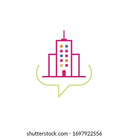 Diseño de icono vectorial de la plantilla de logotipo de chat de ciudad