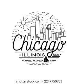 City of Chicago vector design template. Chicago, Illinois mono line logo. Vector and illustration.