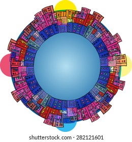 City in circle.
Symbolic image of urban settlements in a particular geometry.