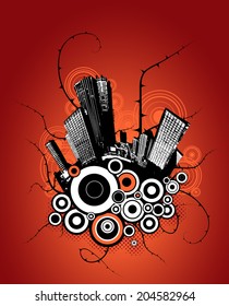 City with circles in the background.